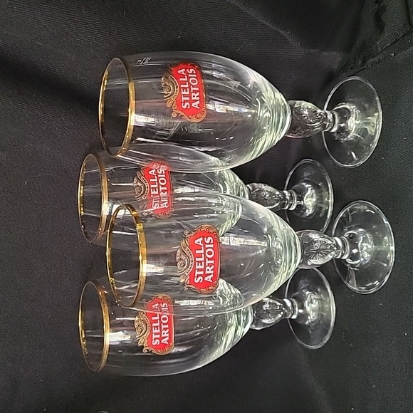 Set Of 4 Stella Artois 33cl Gold Rimmed Beer Glasses – Chalices (No Box)